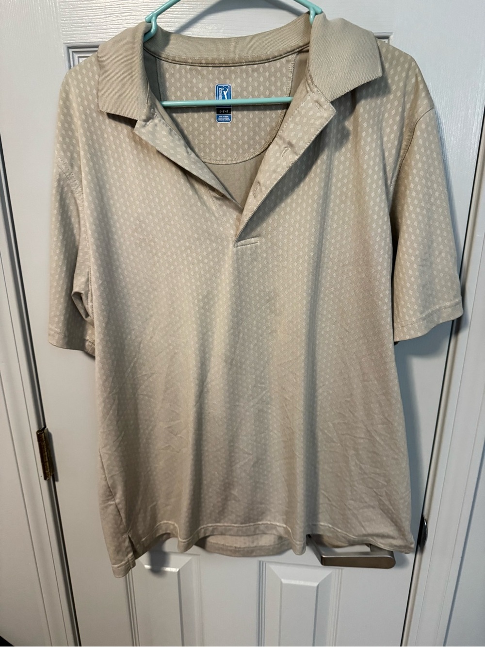 PGA Tour Beige Short-Sleeve Polo with Subtle Diamond Texture